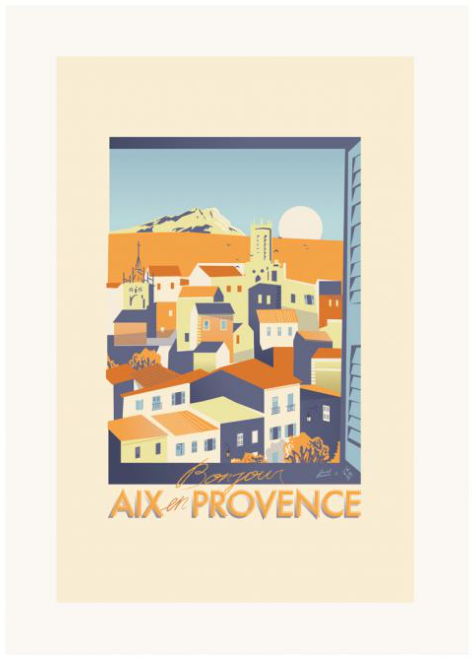 Affiche fenêtre sur les toits d'Aix en Provence