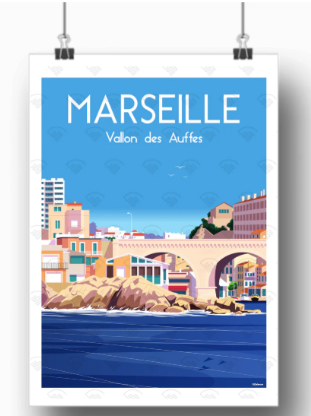 Affiche Marseille - Vallon des Auffes par Raphael Delerue