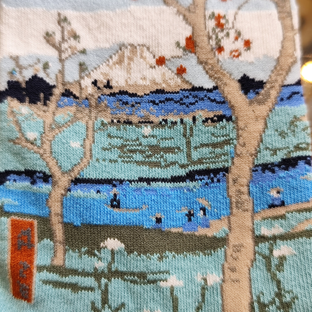 Chaussettes Hiroshige - Vue du mont Fuji de Koshigawa